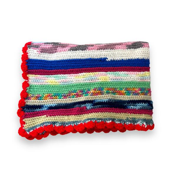 Afghan Handmade Crochet Baby Blanket Lap Throw Multicolor Stripe 52" x 31" - Picture 8 of 12